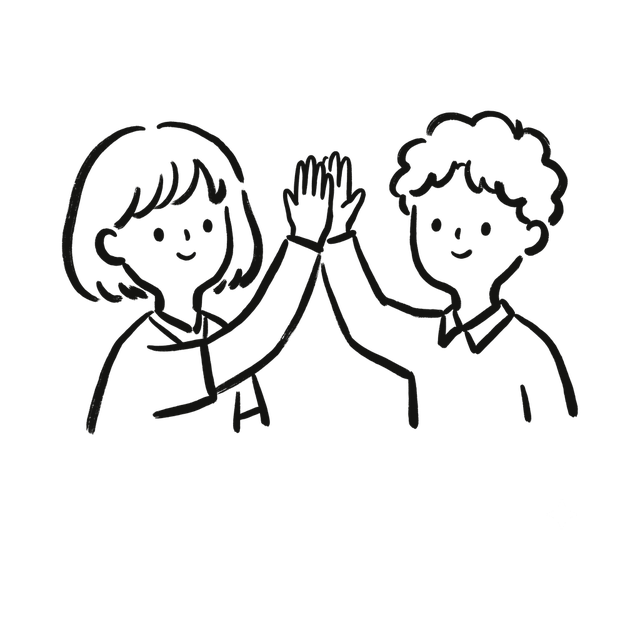 Two students high-fiving, hand-drawn doodle
